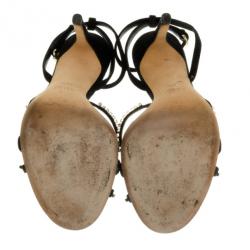 مملوكة مسبقًا Gucci Black Suede Crystal Ankle Strap Sandals Size 36