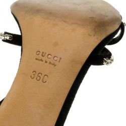 مملوكة مسبقًا Gucci Black Suede Crystal Ankle Strap Sandals Size 36