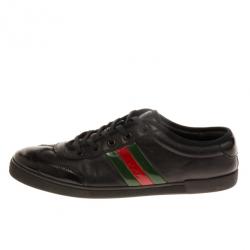 Gucci Black Leather Web Detail Sneakers Size 40