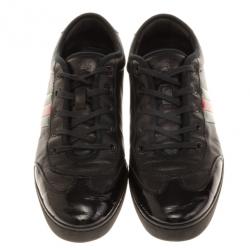 Gucci Black Leather Web Detail Sneakers Size 40