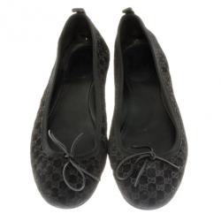 مملوكة مسبقًا Gucci Black Suede Microguccissima Ali Ballet Flats Size 39.5