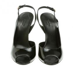 مملوكة مسبقًا Gucci Black Patent Tortoise Slingback Wedges Size 40