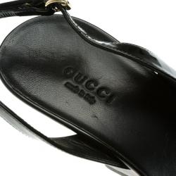 مملوكة مسبقًا Gucci Black Patent Tortoise Slingback Wedges Size 40