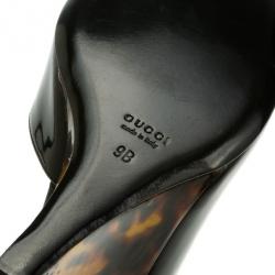 مملوكة مسبقًا Gucci Black Patent Tortoise Slingback Wedges Size 40