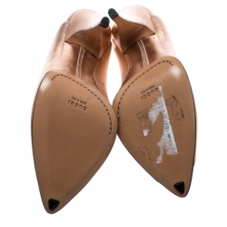 Pre Owned Gucci Metallic Rose Gold Leather Peep Toe Backstrap Sandals Size 37.5