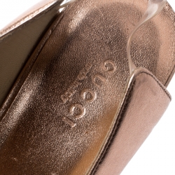 Pre Owned Gucci Metallic Rose Gold Leather Peep Toe Backstrap Sandals Size 37.5