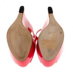 Pre Owned Gucci Coral Patent ‘Sofia’ Platform Slingback Wedges Sandals Size 37.5