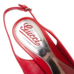 Pre Owned Gucci Coral Patent ‘Sofia’ Platform Slingback Wedges Sandals Size 37.5