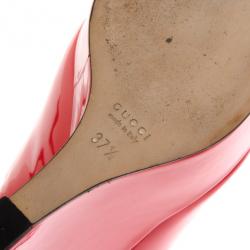 Pre Owned Gucci Coral Patent ‘Sofia’ Platform Slingback Wedges Sandals Size 37.5