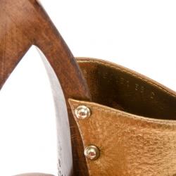 مملوكة مسبقًا Gucci Gold Metallic Leather Icon Bit Clogs Size 38