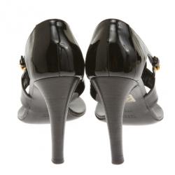 Pre Owned Gucci Black Patent Horsebit Thong Sandals Size 38