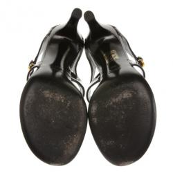 Pre Owned Gucci Black Patent Horsebit Thong Sandals Size 38