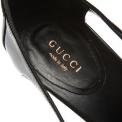 Pre Owned Gucci Black Patent Horsebit Thong Sandals Size 38