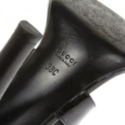 Pre Owned Gucci Black Patent Horsebit Thong Sandals Size 38