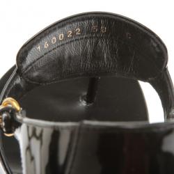 Pre Owned Gucci Black Patent Horsebit Thong Sandals Size 38