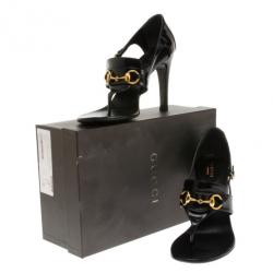 Pre Owned Gucci Black Patent Horsebit Thong Sandals Size 38