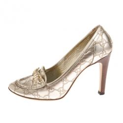 Pre Owned Gucci Silver Guccissima Horsebit Loafer Pumps Size 37.5