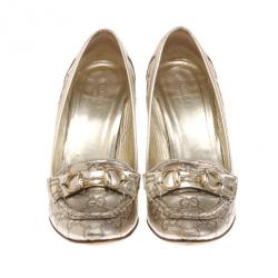 Pre Owned Gucci Silver Guccissima Horsebit Loafer Pumps Size 37.5