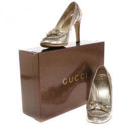Pre Owned Gucci Silver Guccissima Horsebit Loafer Pumps Size 37.5