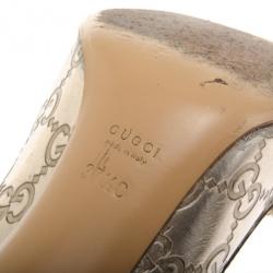 Pre Owned Gucci Silver Guccissima Horsebit Loafer Pumps Size 37.5