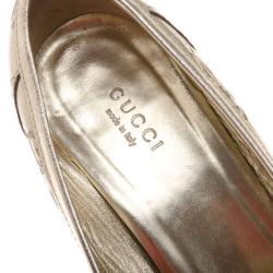Pre Owned Gucci Silver Guccissima Horsebit Loafer Pumps Size 37.5