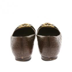 Pre Owned Gucci Brown Leather Guccissima Interlocking G Buckle Ballet Flats Size 37.5