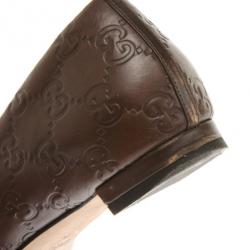 Pre Owned Gucci Brown Leather Guccissima Interlocking G Buckle Ballet Flats Size 37.5