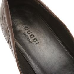 Pre Owned Gucci Brown Leather Guccissima Interlocking G Buckle Ballet Flats Size 37.5
