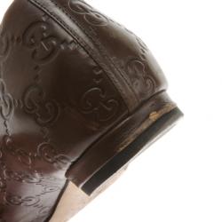 Pre Owned Gucci Brown Leather Guccissima Interlocking G Buckle Ballet Flats Size 37.5