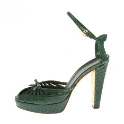 Pre Owned Gucci Green Cyclamin Python Platform Sandals Size 37.5