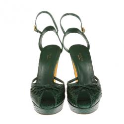 Pre Owned Gucci Green Cyclamin Python Platform Sandals Size 37.5