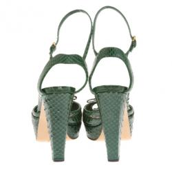 Pre Owned Gucci Green Cyclamin Python Platform Sandals Size 37.5