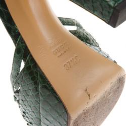 Pre Owned Gucci Green Cyclamin Python Platform Sandals Size 37.5
