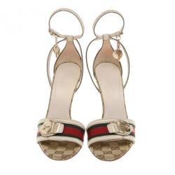 مملوكة مسبقًا Gucci Web Detail Ankle Strap Sandals Size 37.5