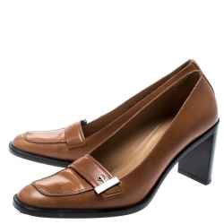 Pre Owned Gucci Beige Leather Buckle Detail Loafer Pumps Size 38