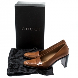 Pre Owned Gucci Beige Leather Buckle Detail Loafer Pumps Size 38