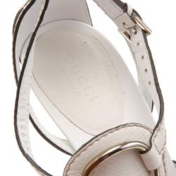 Pre Owned Gucci White Leather Icon Bit Platform Sandals Size 37.5