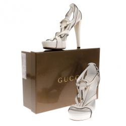 Pre Owned Gucci White Leather Icon Bit Platform Sandals Size 37.5