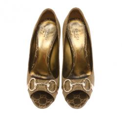 Pre Owned Gucci Brown Guccissima Horsebit Peep Toe Pumps Size 38