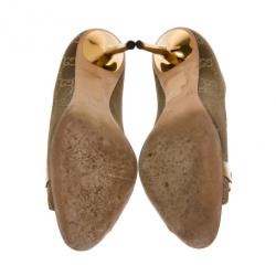 Pre Owned Gucci Brown Guccissima Horsebit Peep Toe Pumps Size 38