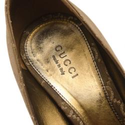 Pre Owned Gucci Brown Guccissima Horsebit Peep Toe Pumps Size 38