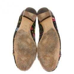 Pre Owned Gucci Black Flora Bamboo Horsebit Ballet Flats Size 41