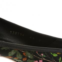 Pre Owned Gucci Black Flora Bamboo Horsebit Ballet Flats Size 41