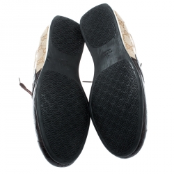 Gucci Brown Leather And Beige Guccissima Canvas Royal Sport Interlocking GG Sneakers Size 37.5