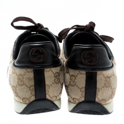 Gucci Brown Leather And Beige Guccissima Canvas Royal Sport Interlocking GG Sneakers Size 37.5