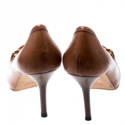 مملوكة مسبقًا حذاء كعب عالي غوتشي لوفر هورسبيت ميس بامبو جلد بني مقاس 36