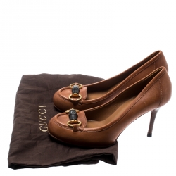 مملوكة مسبقًا حذاء كعب عالي غوتشي لوفر هورسبيت ميس بامبو جلد بني مقاس 36