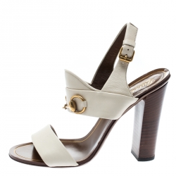 Pre Owned Gucci White Leather Alyssa Horsebit Ankle Strap Sandals Size 36.5
