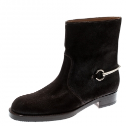 Pre Owned Gucci Brown Suede Horsebit Detail Ankle Boots Size 41