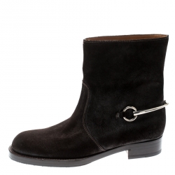 Pre Owned Gucci Brown Suede Horsebit Detail Ankle Boots Size 41